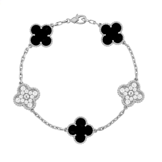 Bracelet Martina à Trois Fleurs en Argent Noir